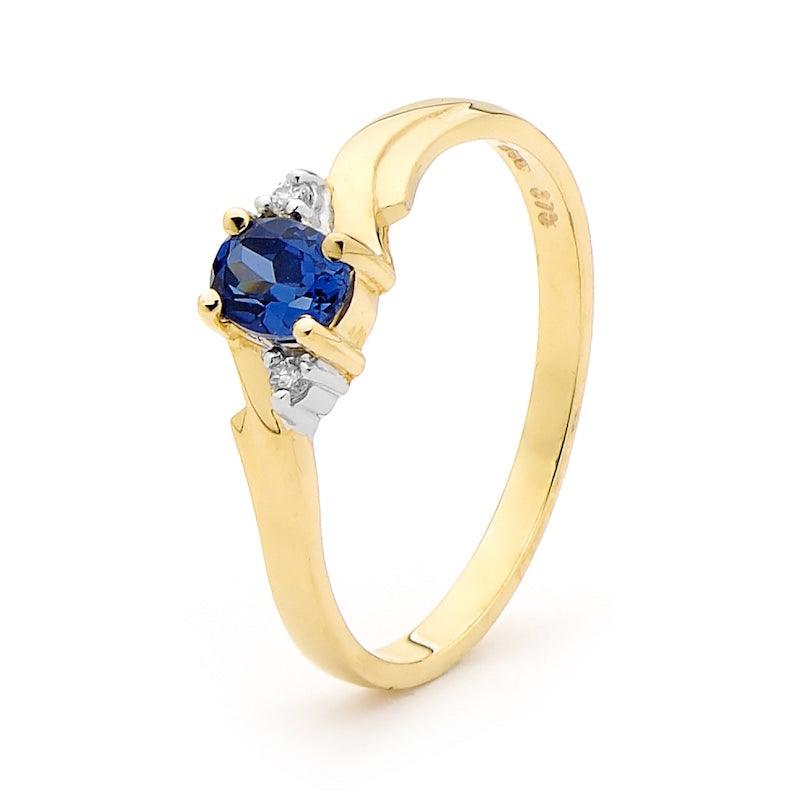 Created Ceylon Sapphire and Diamond Ring