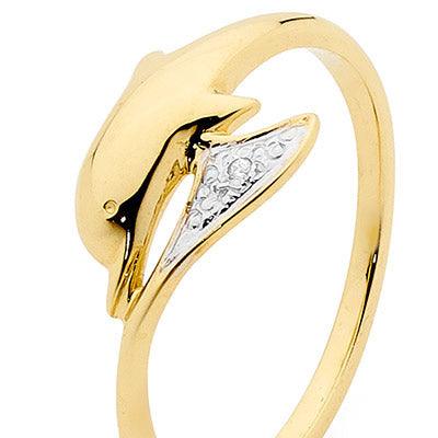 Playful Dolphin Ring with Diamond