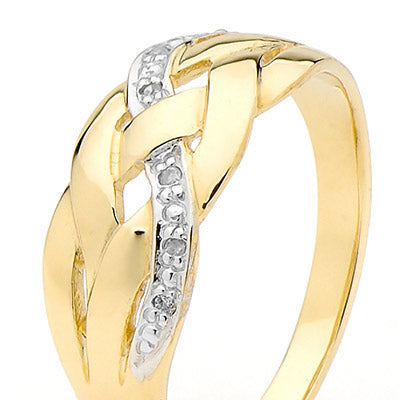Diamond Struck Gold Plait Ring