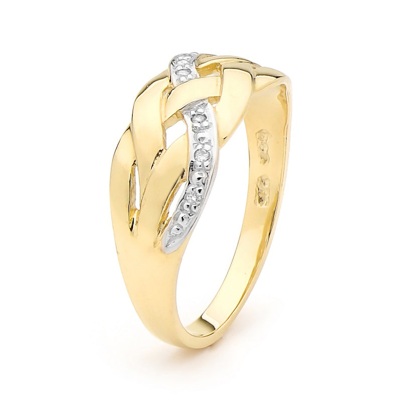 Diamond Struck Gold Plait Ring