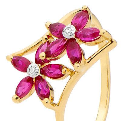 Ruby and Diamond Flower Ring