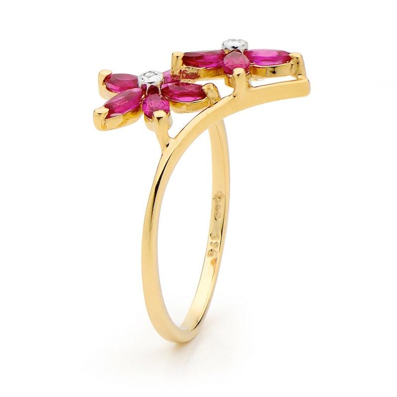 Ruby and Diamond Flower Ring