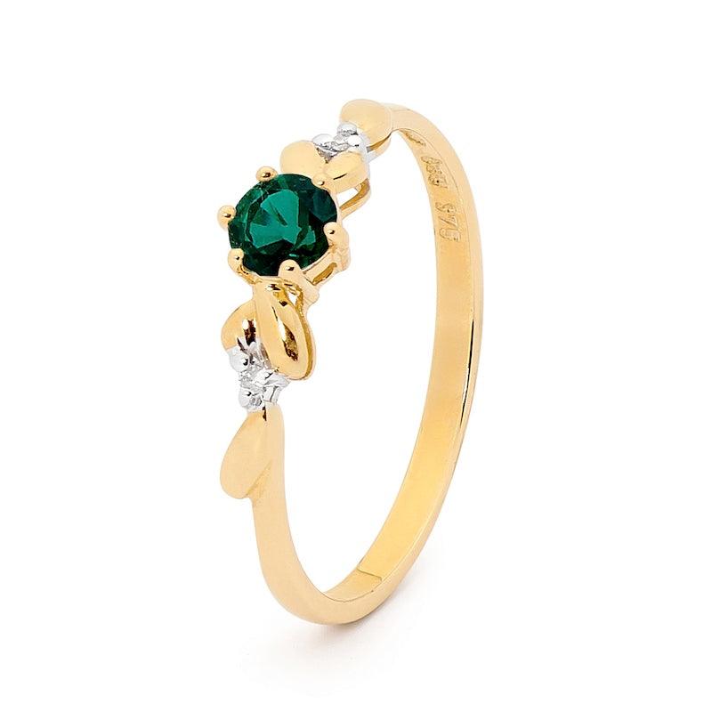 Created Emerald Solitaire Ring with Diamonds