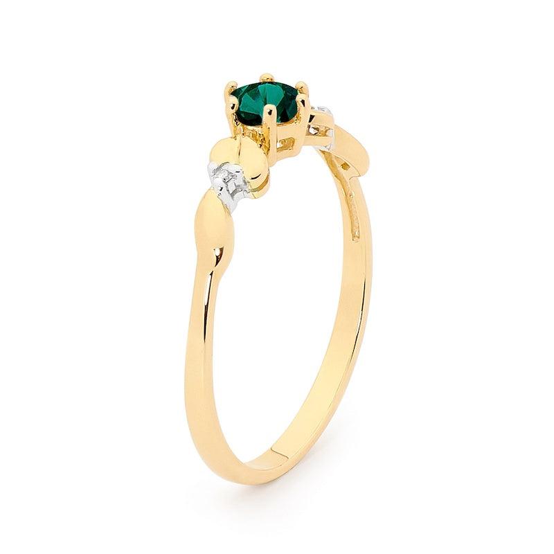 Created Emerald Solitaire Ring with Diamonds