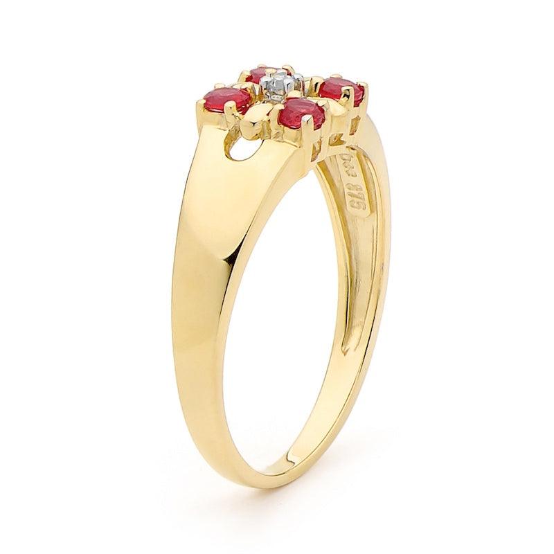 Created Ruby and Diamond Flower Ring