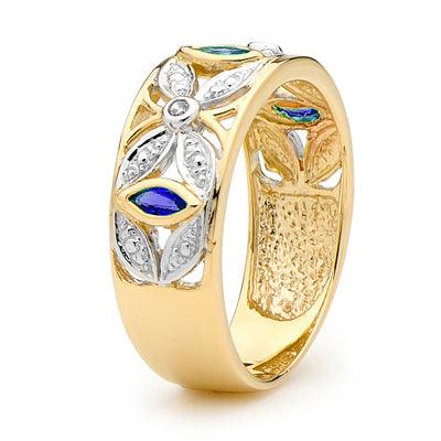 Sapphire Right Hand Ring with Diamonds