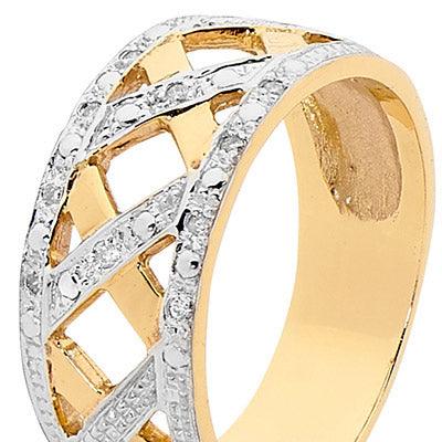 Wide Diamond Set Basket Weave Ring