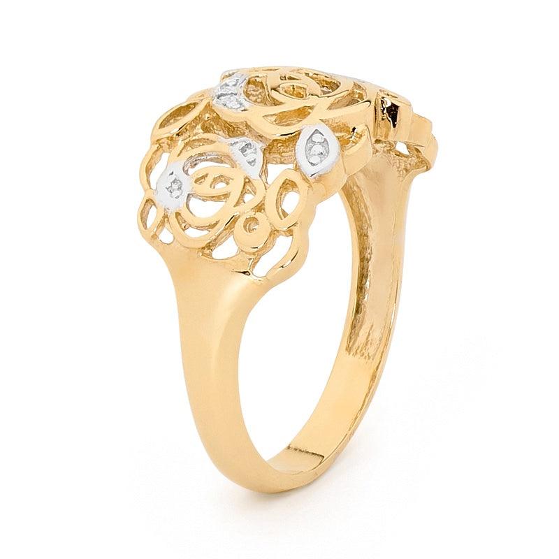 Roses Wide Ring with Diamonds