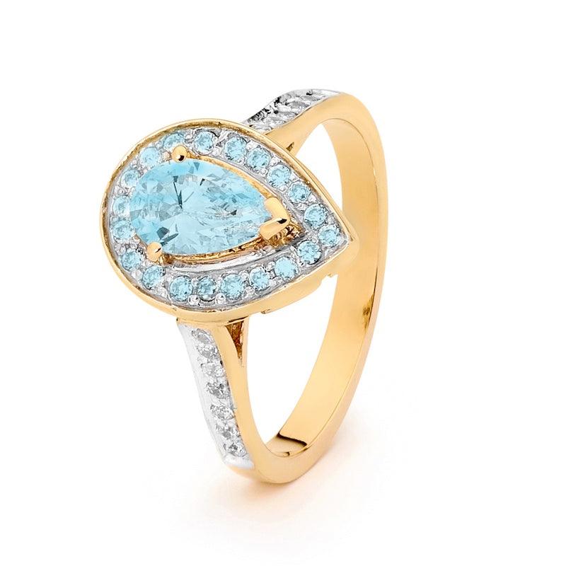 Blue Topaz Ring with Diamonds