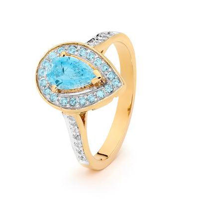 Blue Topaz Ring with Diamonds