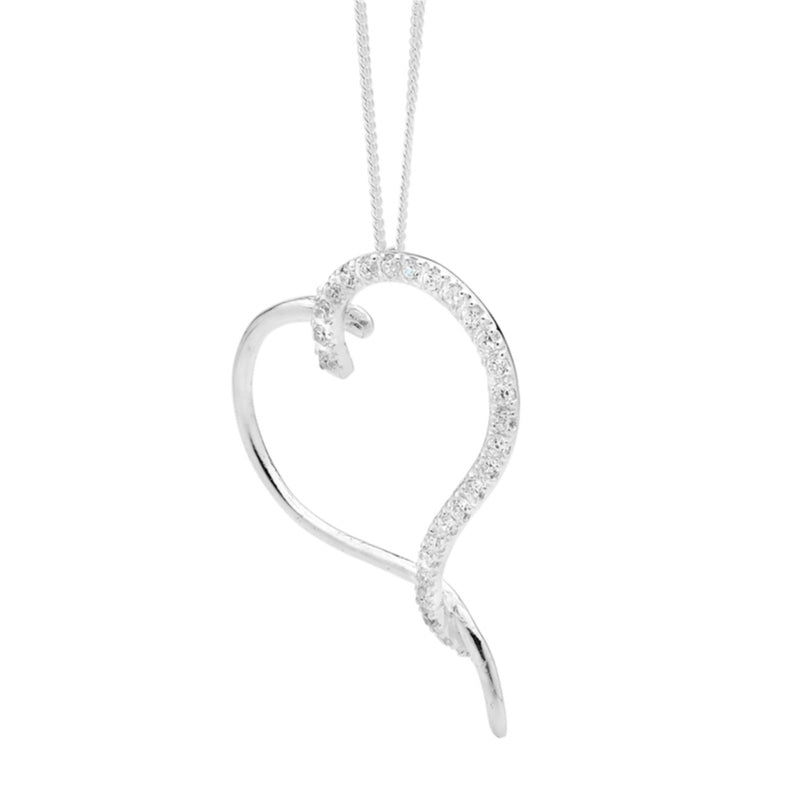 Sterling Silver Heart-Shaped Pendant with Cubic Zirconia