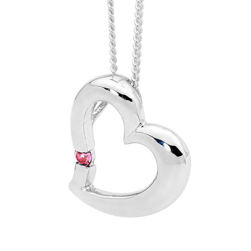 Sexy Silver Heart Pendant with Pink CZ