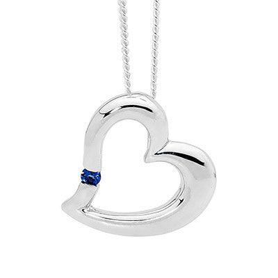 Sexy Silver Heart Pendant w/Sapphire