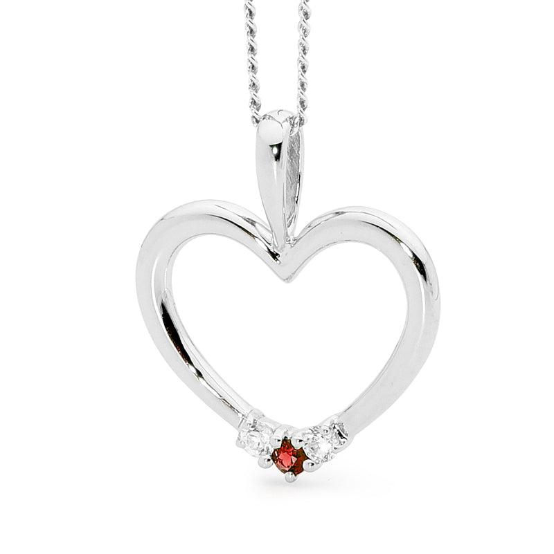 Romantic Silver Heart Pendant with Ruby