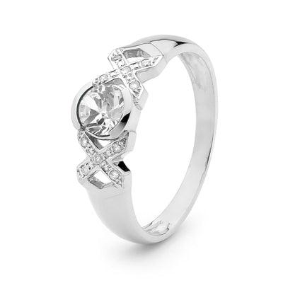 Silver Kiss-Hug-Kiss Ring with CZ