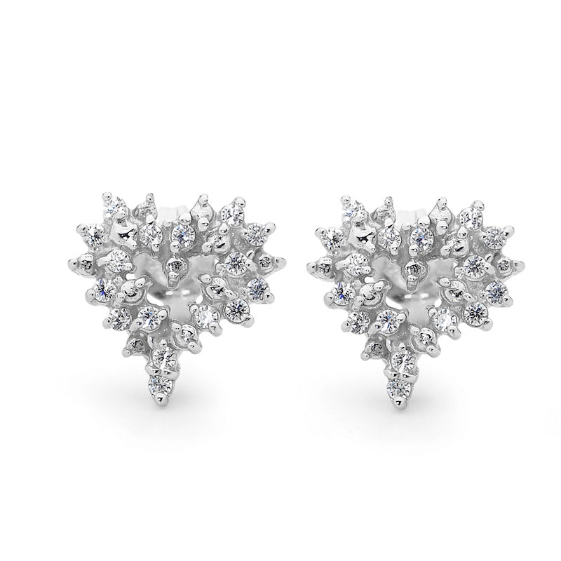 Cubic Zirconia Heart Earrings - Silver