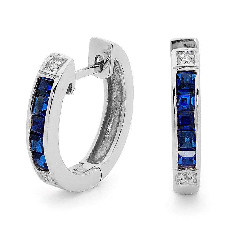 Silver Huggies with CZ and Sapphire