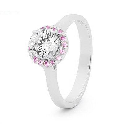 Pink Halo Zirconia Silver Solitaire