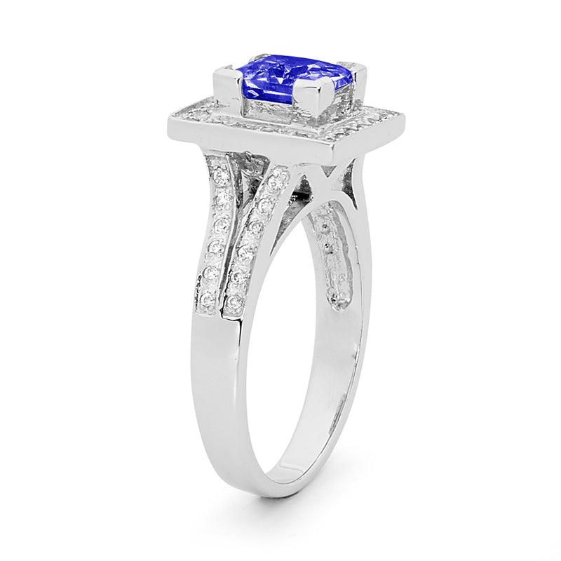 Princess Cut Sapphire and CZ Ring