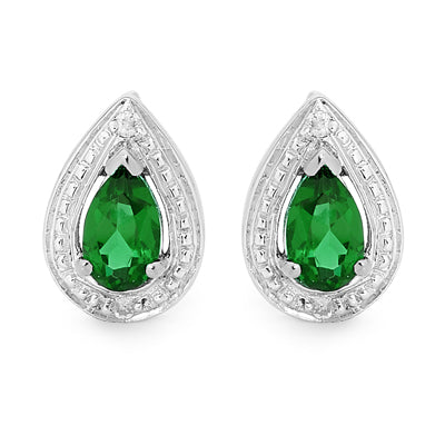 Silver stud earrings with Created Emerald