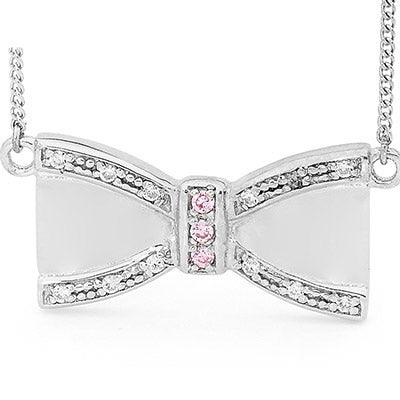 Silver Bow Pendant with Pink CZ