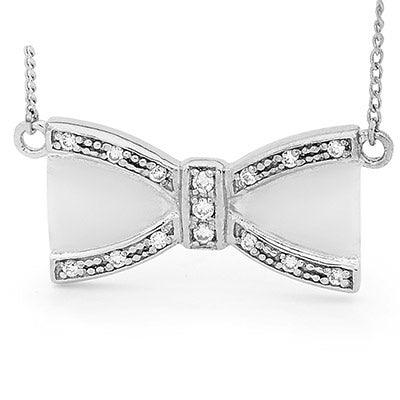 Silver Bow Pendant with Cubic Zirconia