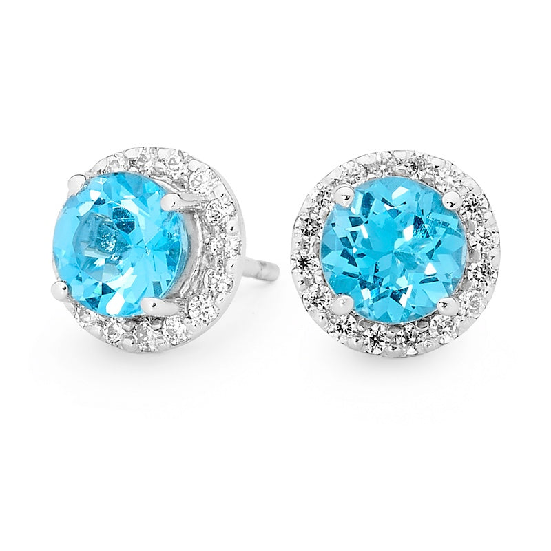 Silver earrings with Swiss Blue Topaz and CZ – Ottery Jewellery