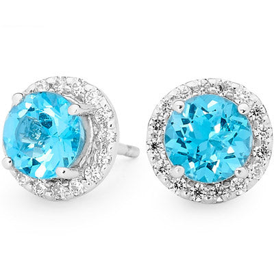 Silver earrings with Swiss Blue Topaz and CZ