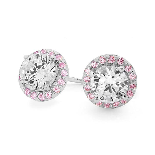 Pink Halo Zirconia Earrings