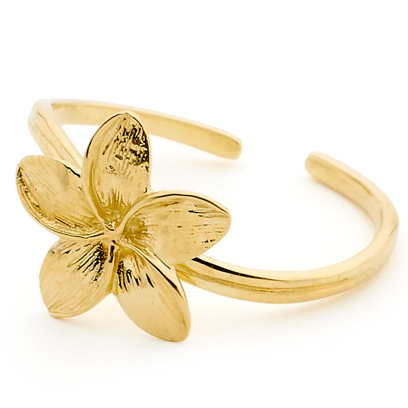 Gold Toe Ring with Frangipani