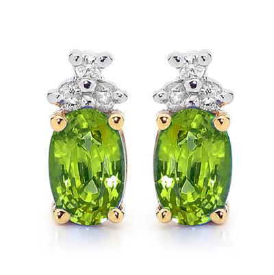 Peridot and Diamond Stud Earrings