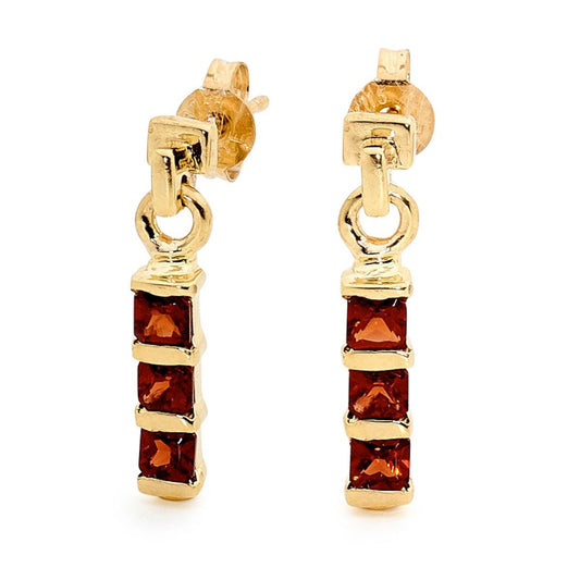 Oblong Garnet Drop Stud Earrings