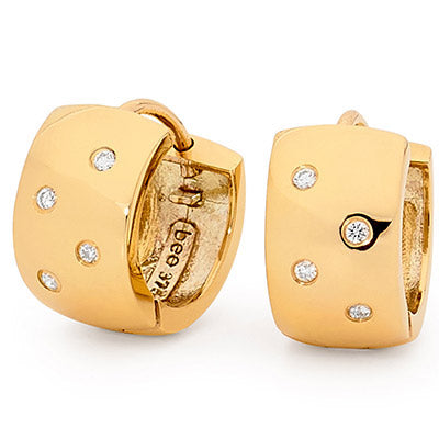 Gold Huggie Earrings with Diamonds