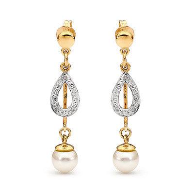 Pearl and Diamond Drop Earrings