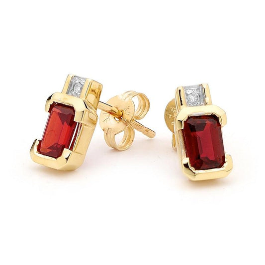 Octagonal Created Ruby Studs with Diamond