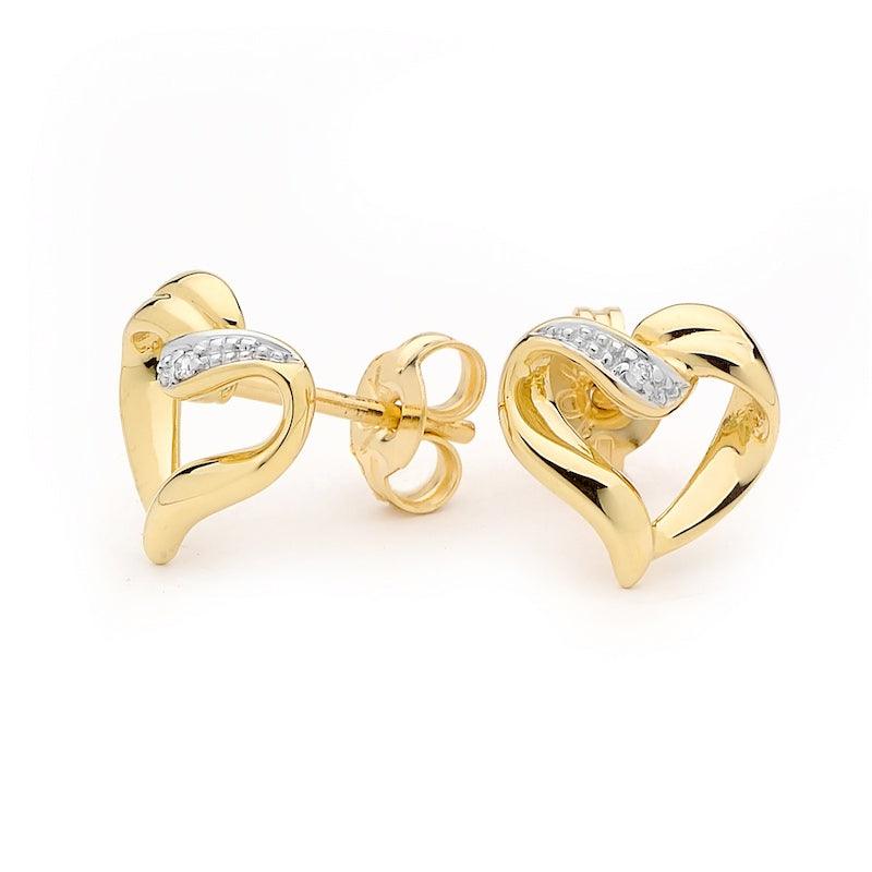 Sliding Gold and Diamond Heart Studs