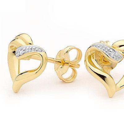 Sliding Gold and Diamond Heart Studs