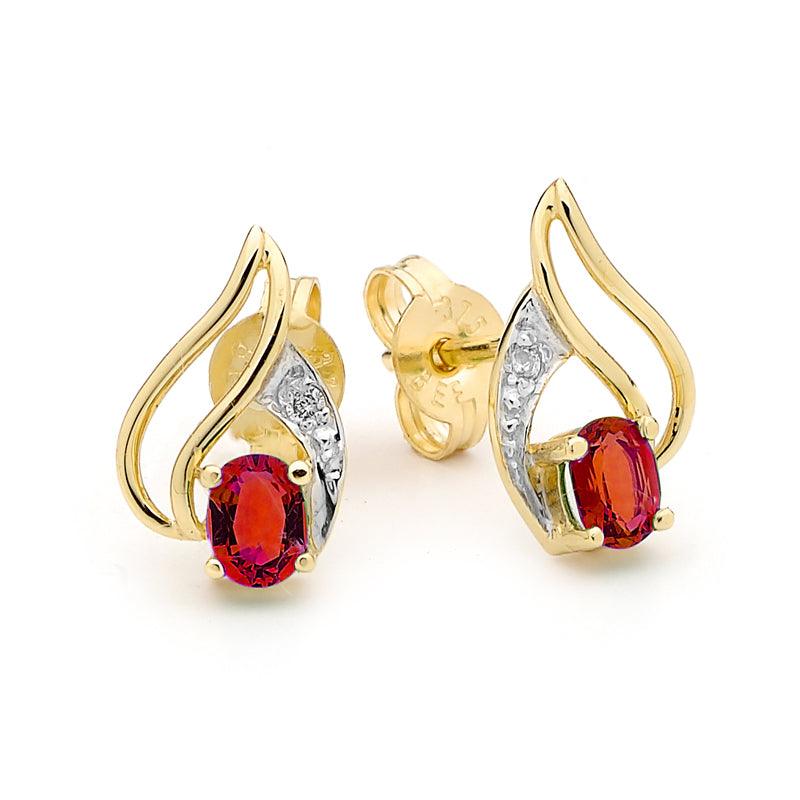 Ruby and Diamond Petal Style Stud Earrings