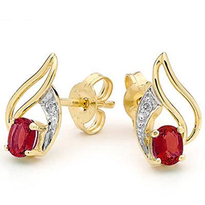 Ruby and Diamond Petal Style Stud Earrings