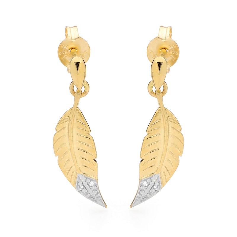 9 ct. gold feather design earrings