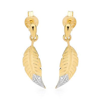 9 ct. gold feather design earrings