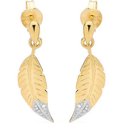 9 ct. gold feather design earrings