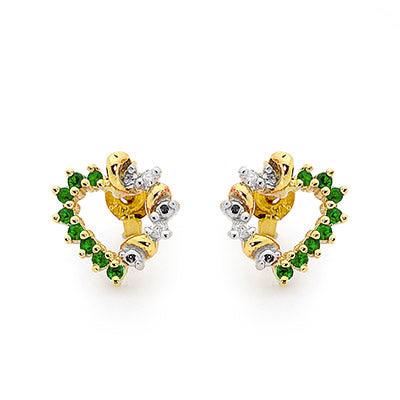 Emerald and Diamond Heart Ear Studs