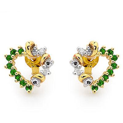 Emerald and Diamond Heart Ear Studs