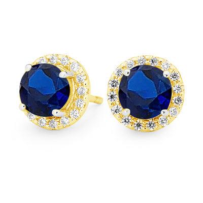 Created Sapphire Earrings with CZ Halo