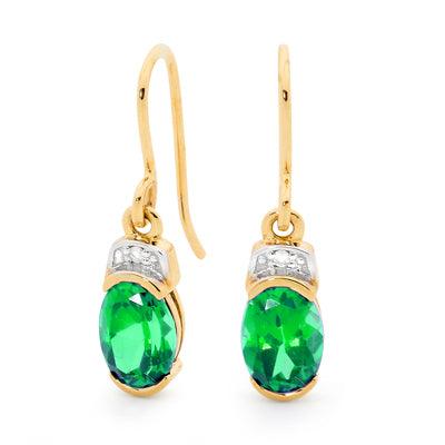 Created Emerald and Diamond Hook Earrings