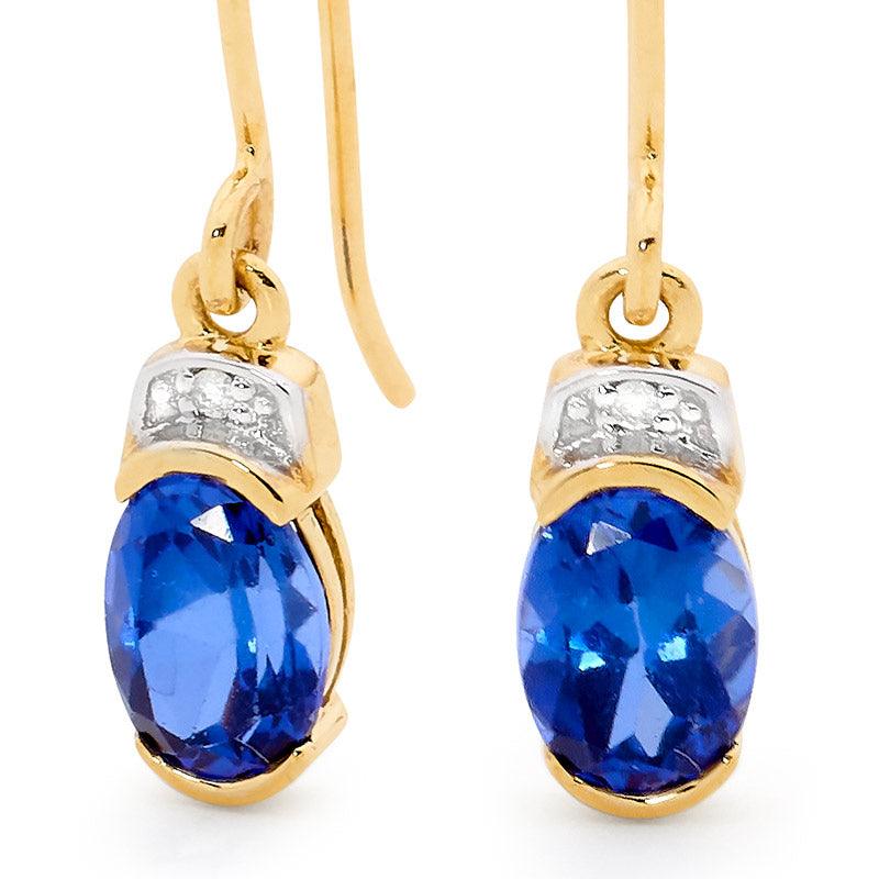 Created Sapphire and Diamond Hook Earrings