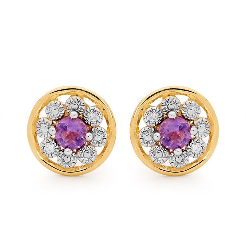 Amethyst Earrings with Diamond Halo