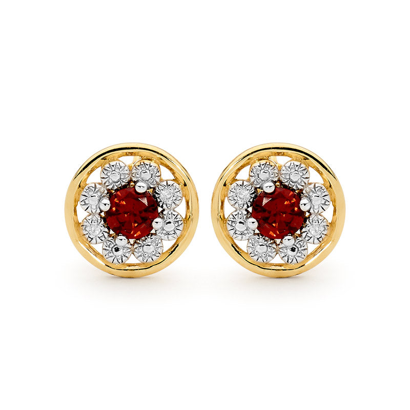 Garnet Earrings with Diamond Halo