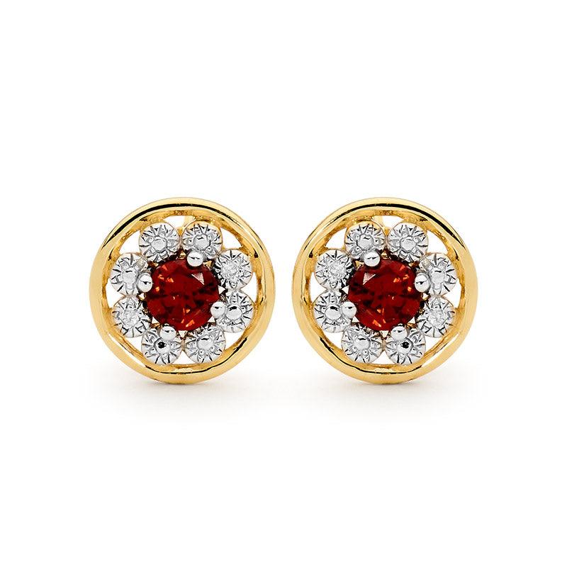 Garnet Earrings with Diamond Halo